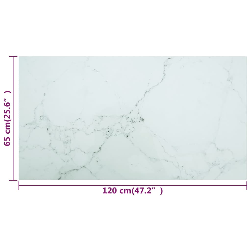 Table Top | White | Tempered Glass | 120 x 65 cm | Decorative Inlays