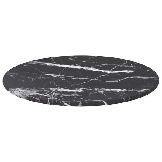 322261 vidaXL Table Top Black Ø30x0,8 cm Tempered Glass with Marble Design