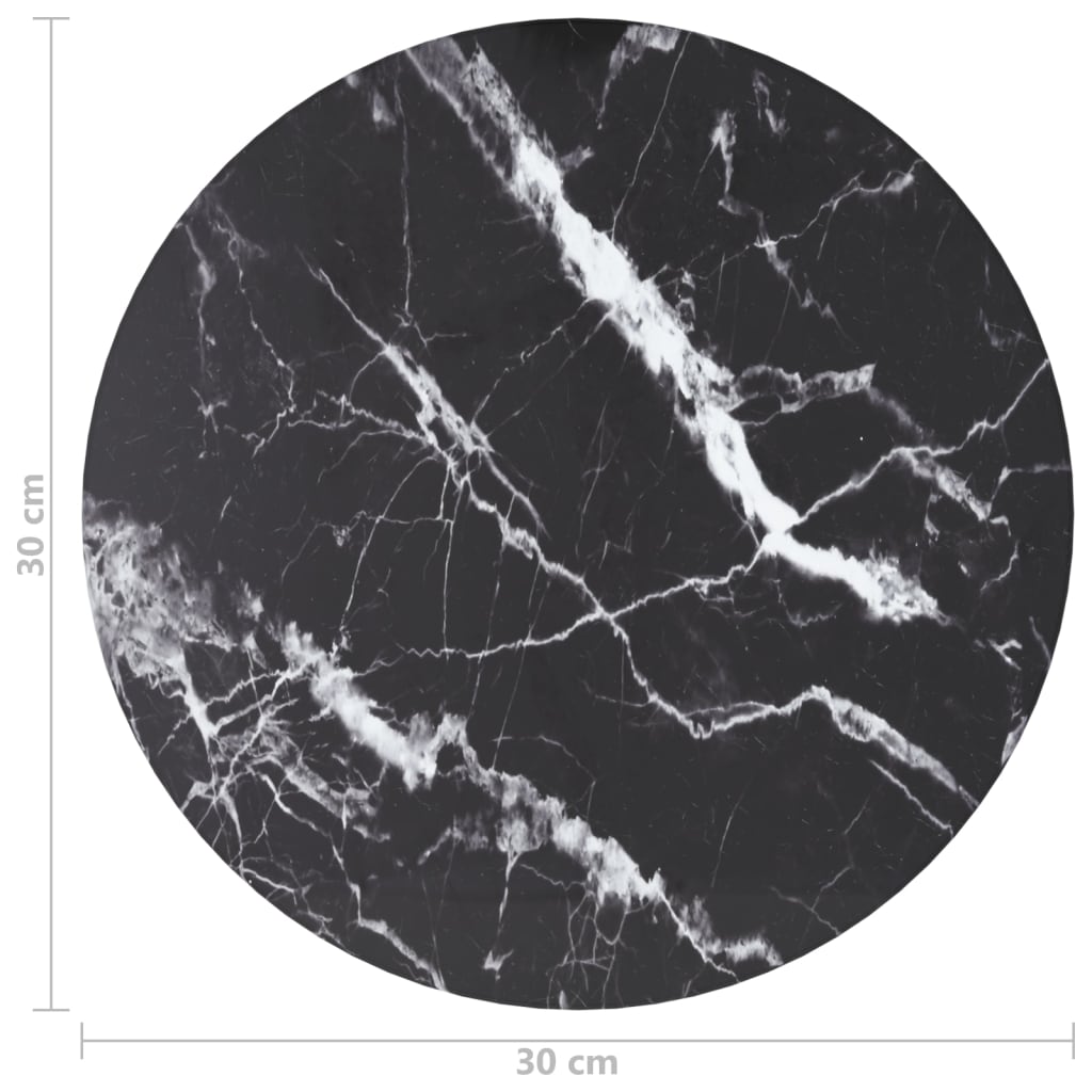 Table Top | Black with white marble design | Tempered glass