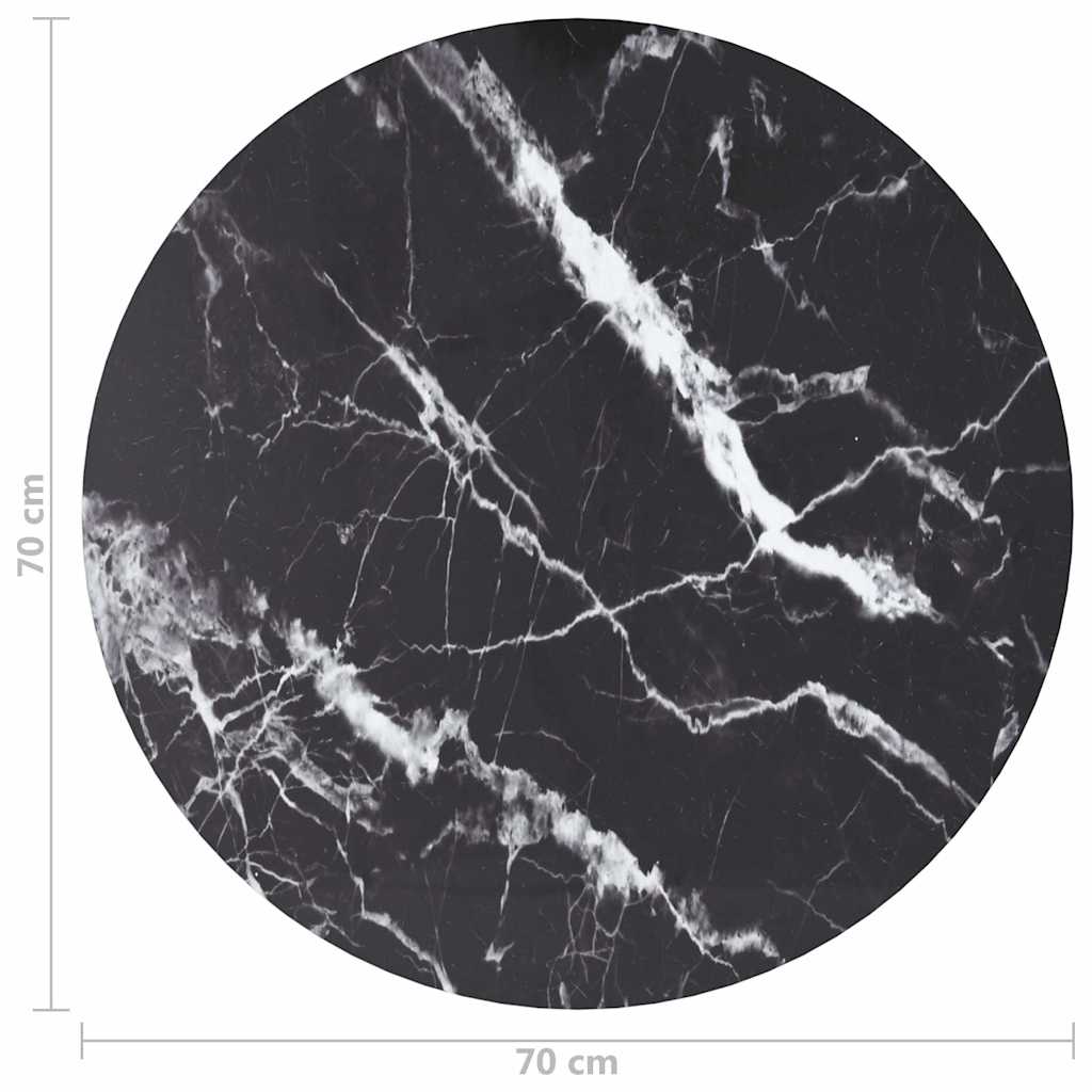 Table Top | Black with marble pattern | Tempered glass | 70 cm diameter