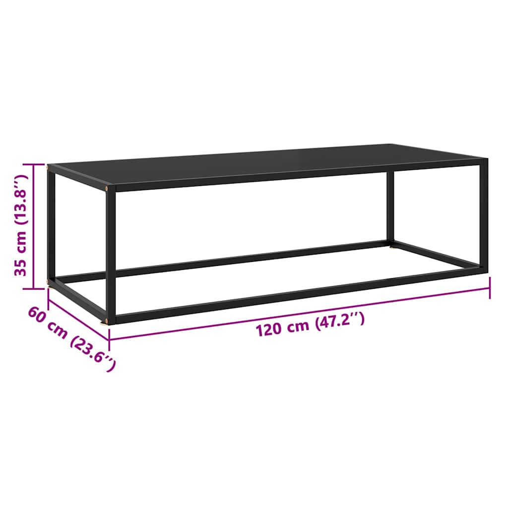 Coffee Table Black with Black Glass 120x60x35 cm