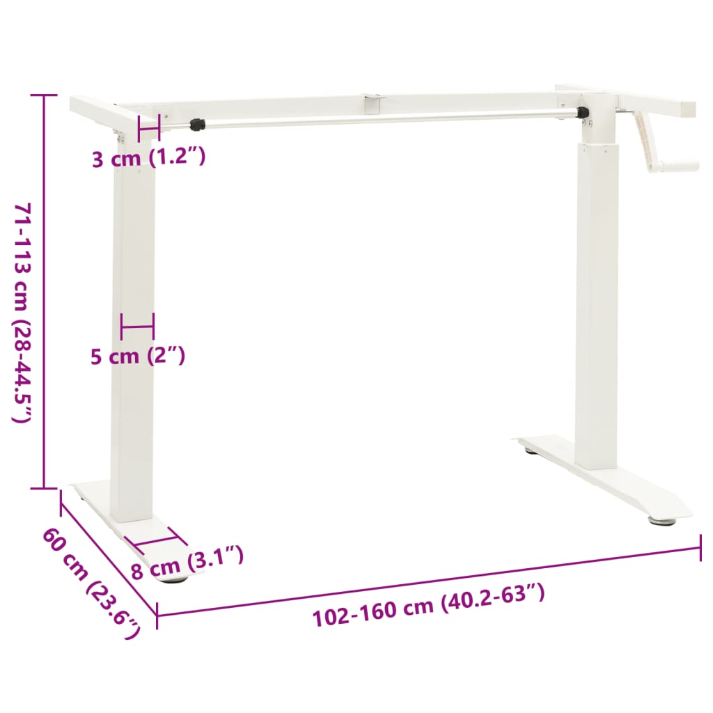 Stand Up Desk Frame White Carbon steel Adjustable