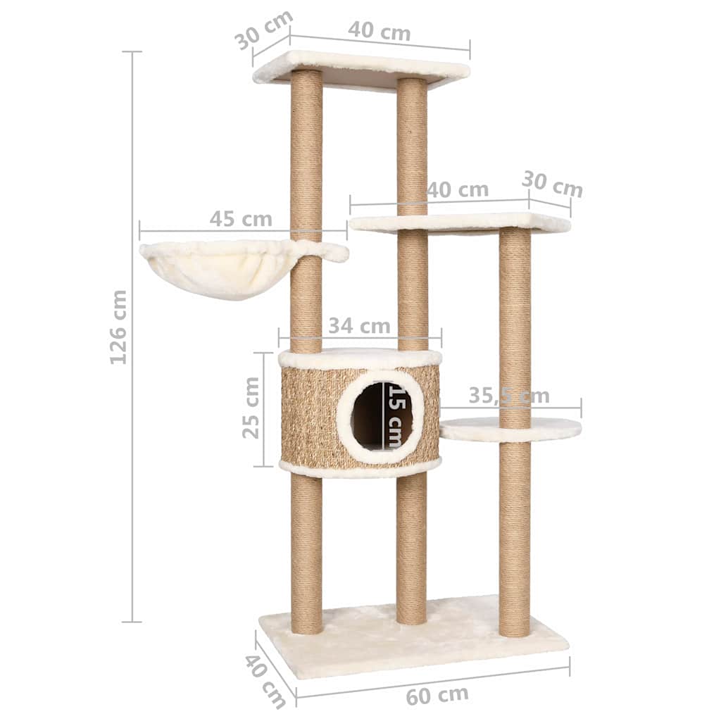 Cat Tree | Beige | Flakeboard, plush, seagrass | Medium | Durable