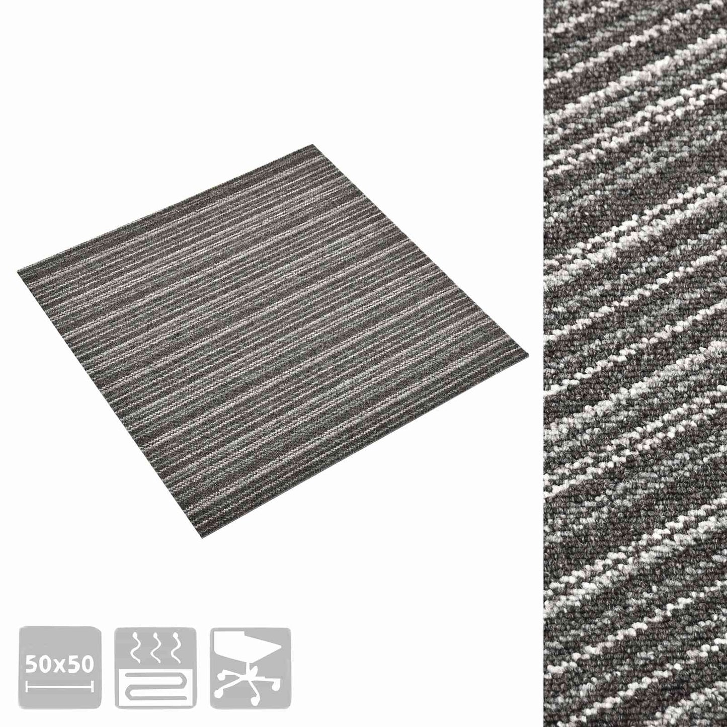 Carpet 20 pcs Striped Anthracite 50 x 50 cm 100% Polypropylene