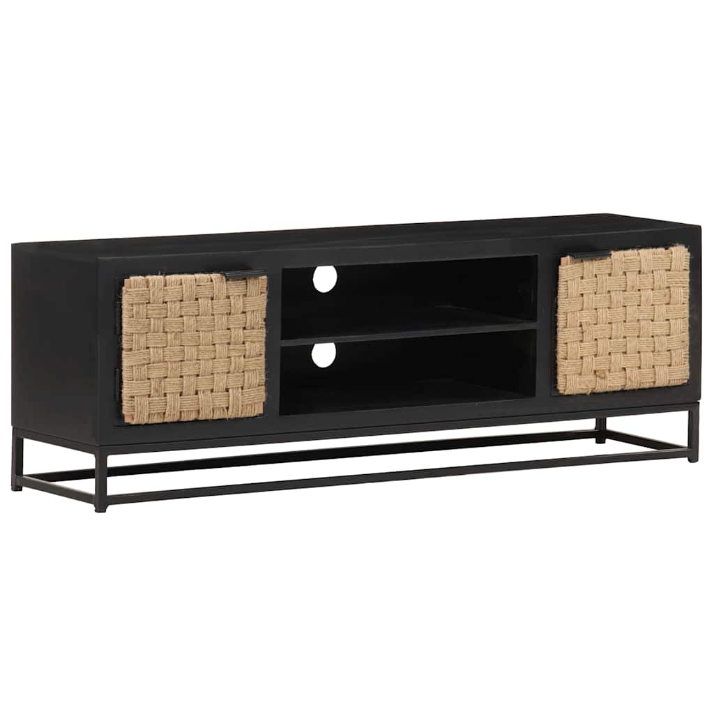 TV Cabinet | Black | Solid Mango Wood, Iron, Jute | Medium | TV Cabinet
