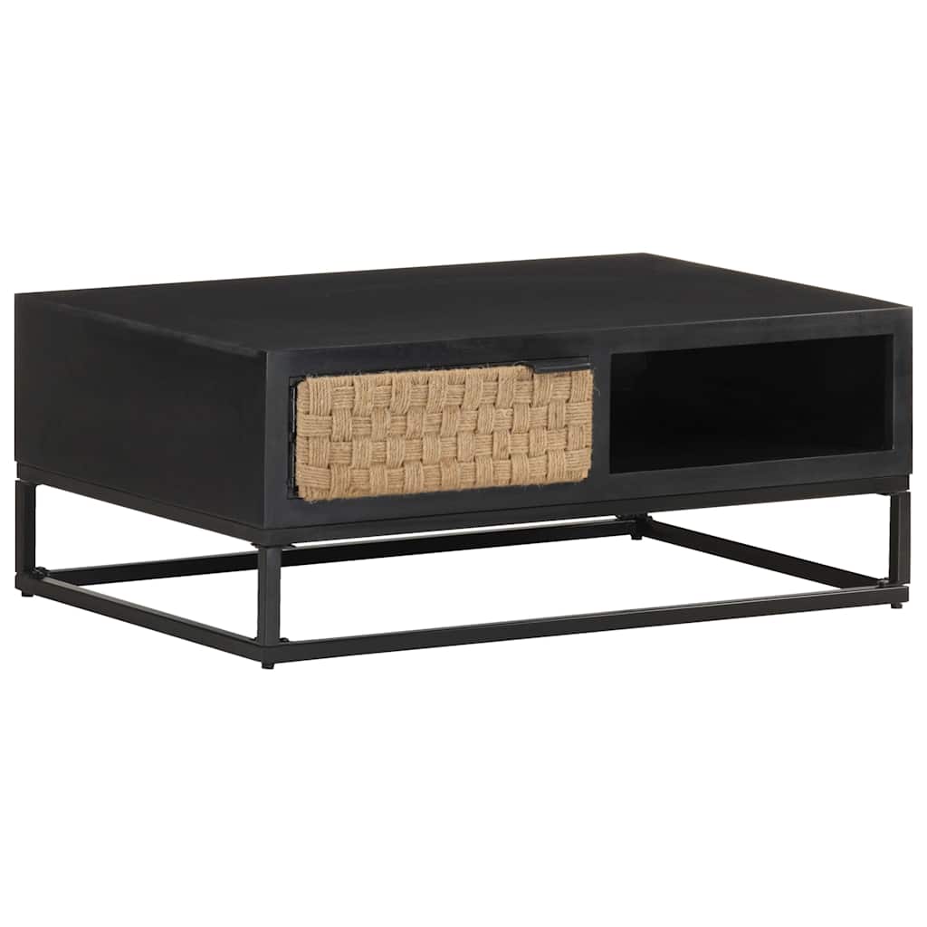 Coffee Table | Black and Natural | Solid Mango Wood, Iron, Jute