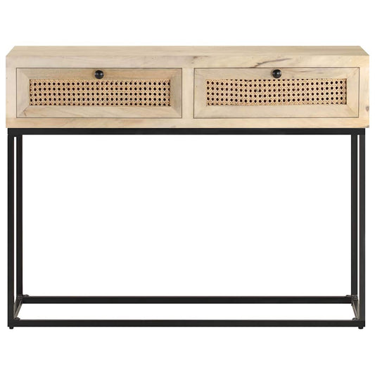 Console Table | Bleached wood, natural cane, black steel