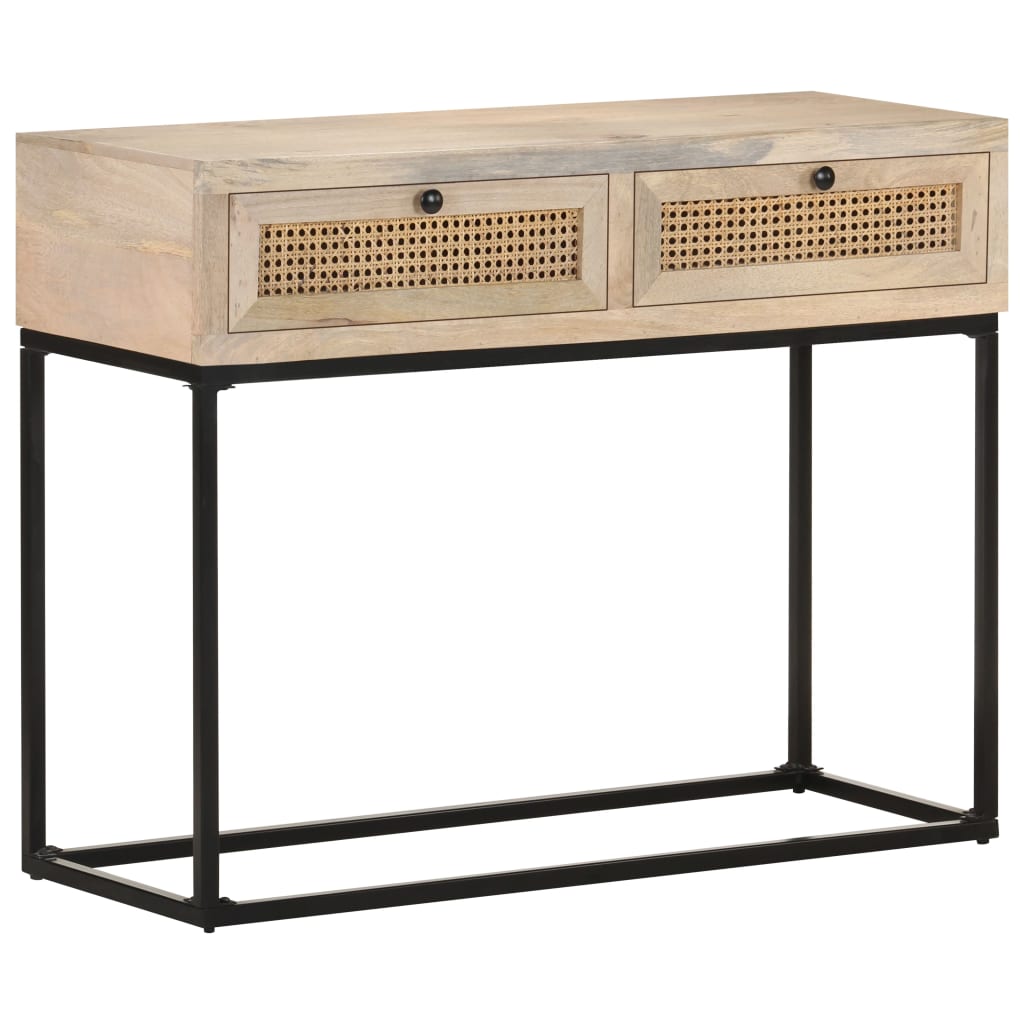 Console Table | Bleached wood, natural cane, black steel