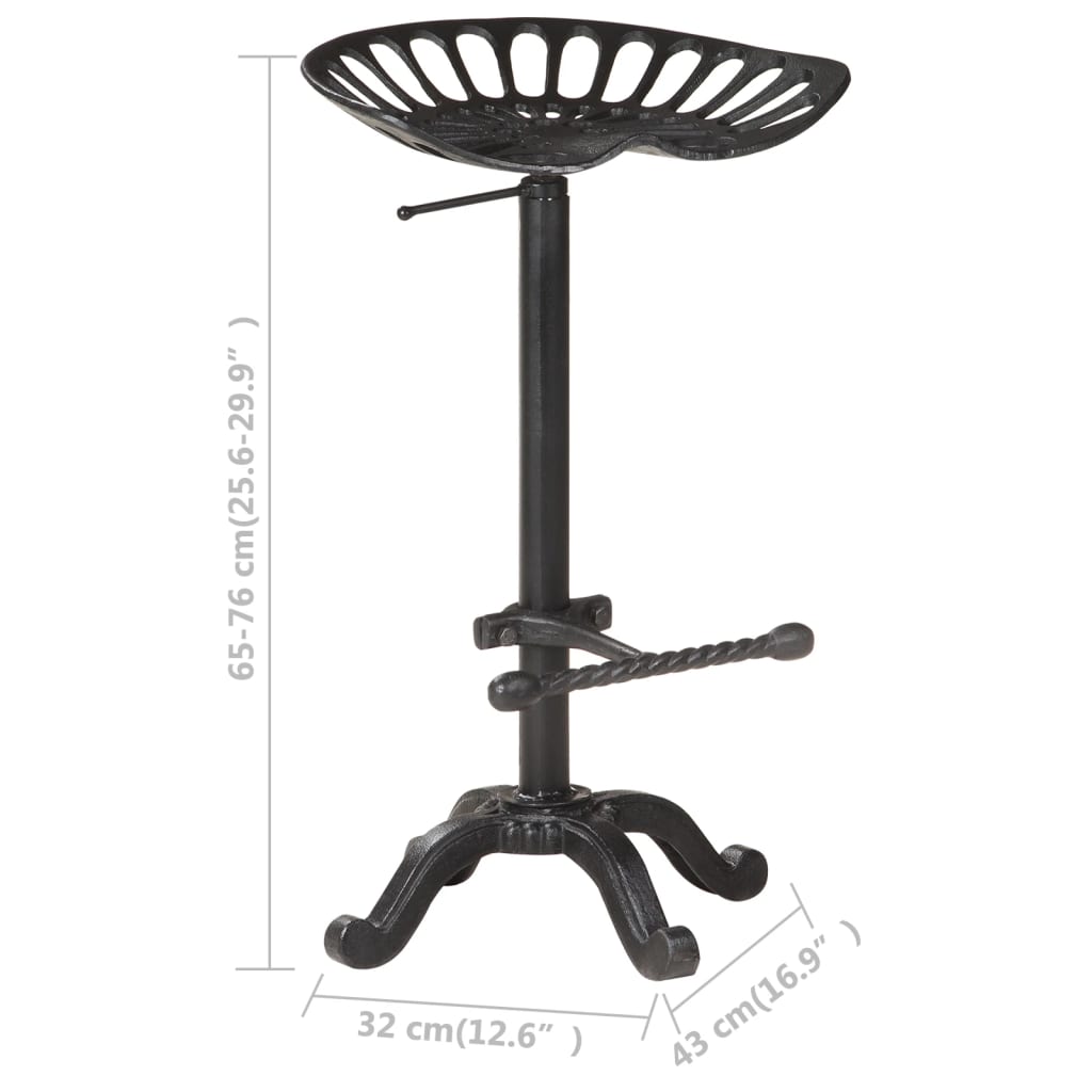 Bar Stool | Black | Cast Iron | Counter Height | Adjustable | Retro