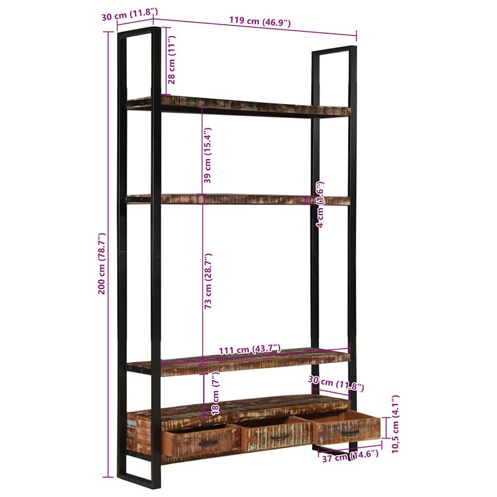 Bookshelf | Multicolour | Solid Reclaimed Wood, Powder-Coated Iron