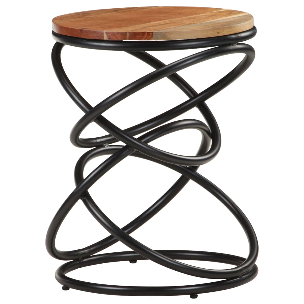 End Table | Natural and Black | Solid Acacia Wood, Iron | 40x40x52 cm