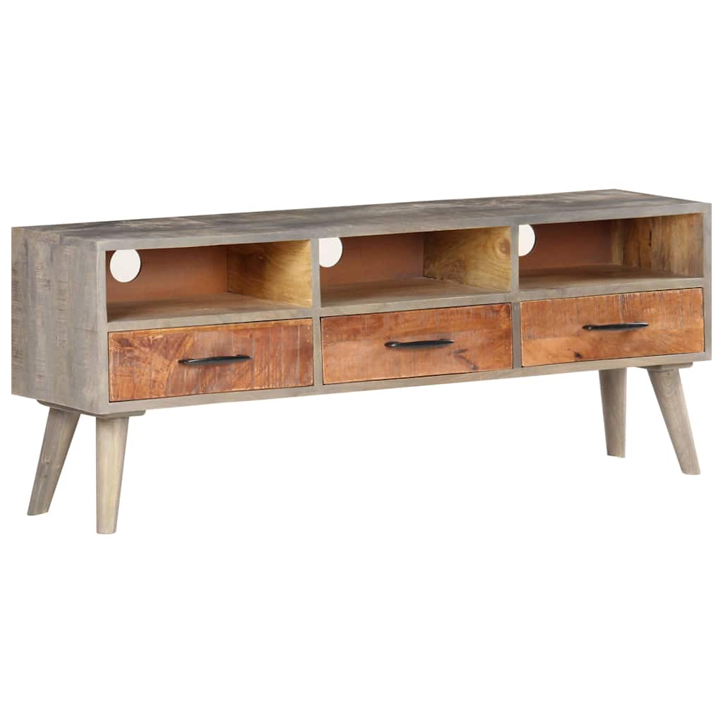 TV Stand | Grey and honey brown | Solid rough mango wood | 130x35x51 cm