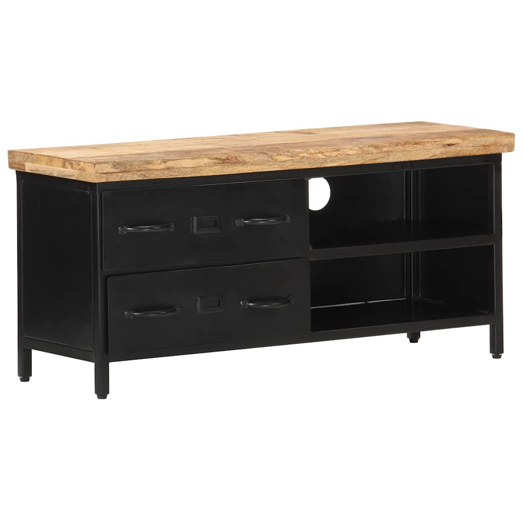 TV Cabinet | Black and Natural Wood | Rough Mango Wood, Steel, Iron