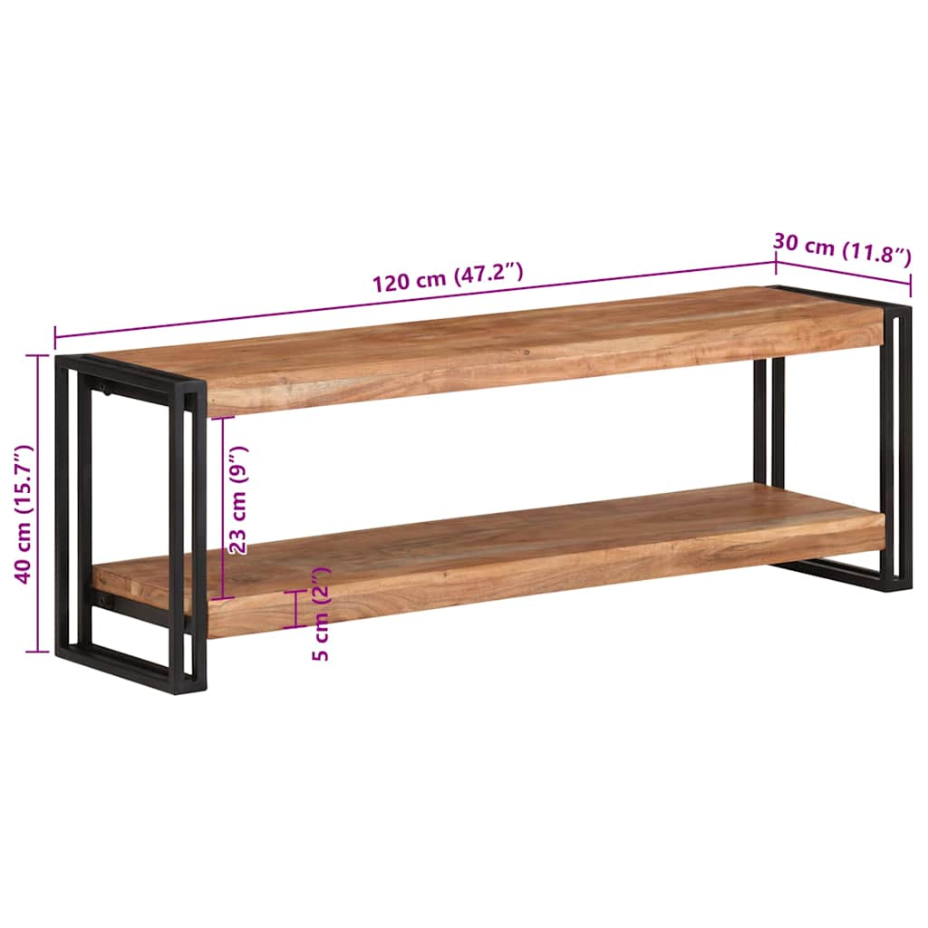TV Cabinet | Natural Wood, Black | Solid Acacia Wood, Iron | 120x30x40 cm