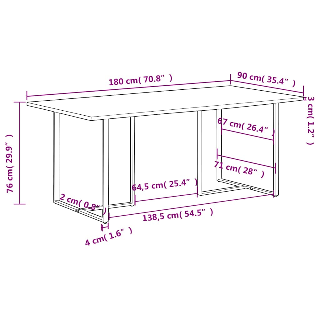 Dining Table | Natural Mango Wood | Solid mango wood, powder-coated iron