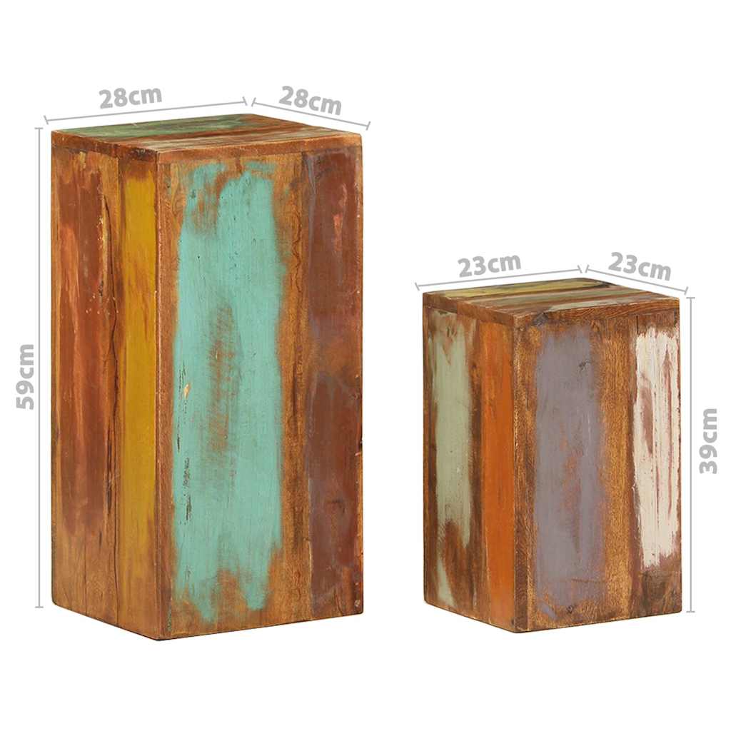 Plant Stand | Set of 2 | Multicoloured | Solid Reclaimed Wood | Large