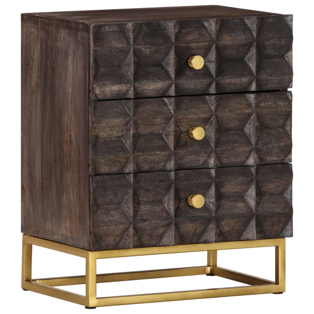 vidaXL Bed Cabinet Black Solid mango wood, brass powder-coated iron Medium