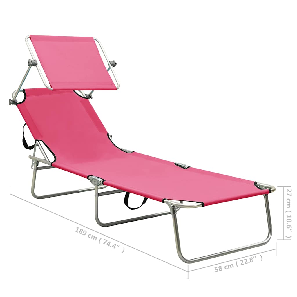 310327 vidaXL Folding Sun Lounger with Canopy Steel Magento Pink