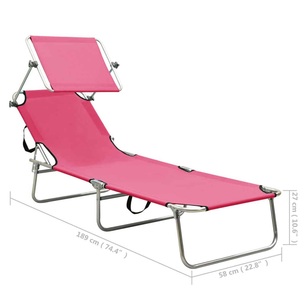 310327 vidaXL Folding Sun Lounger with Canopy Steel Magento Pink
