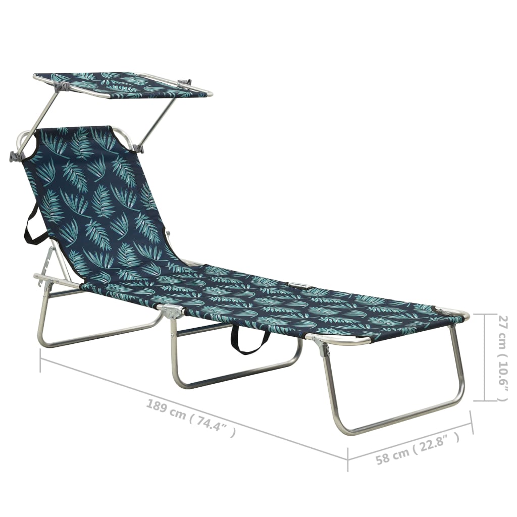 310328 vidaXL Folding Sun Lounger with Canopy Steel Leaves Print