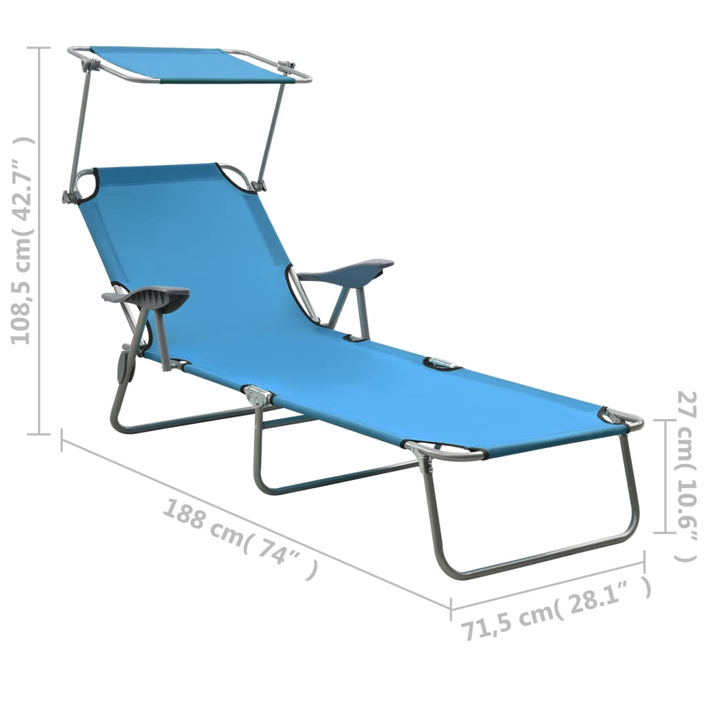 vidaXL Outdoor Sunbed Blue Powder-coated steel, fabric Standard Foldable