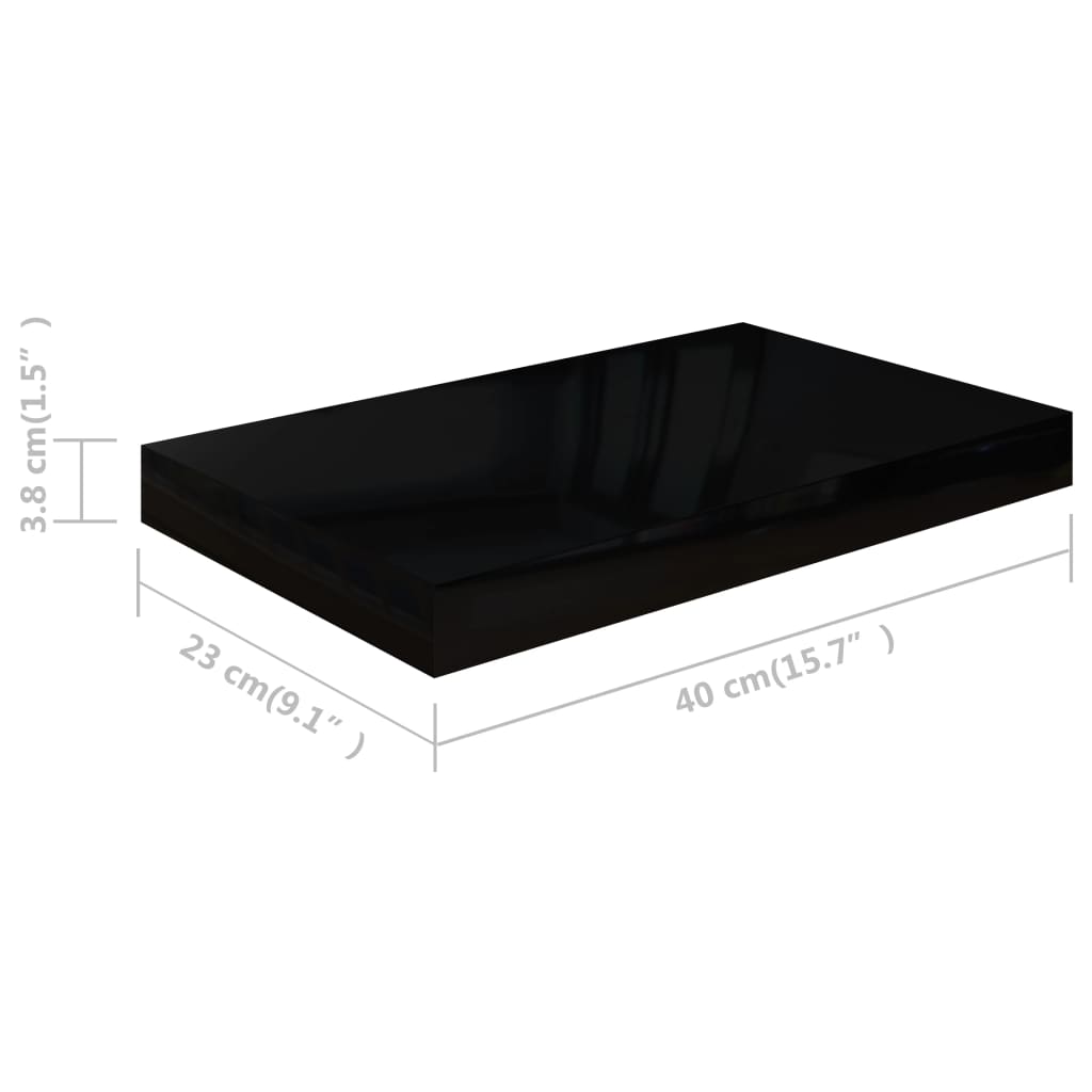 Floating Wall Shelves 2 pcs High Gloss Black 40x23x3.8 cm MDF