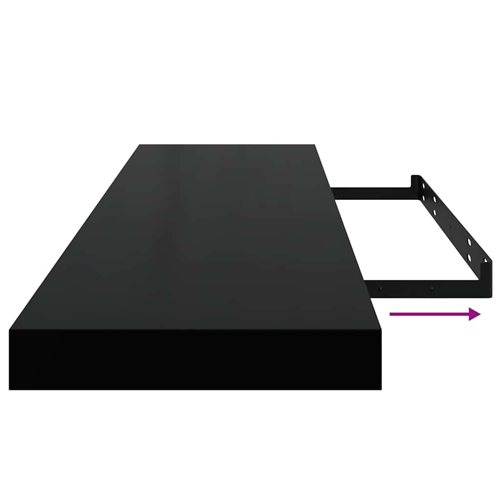 Wall Shelf | Set of 4 | High gloss black | Honeycomb MDF, Metal