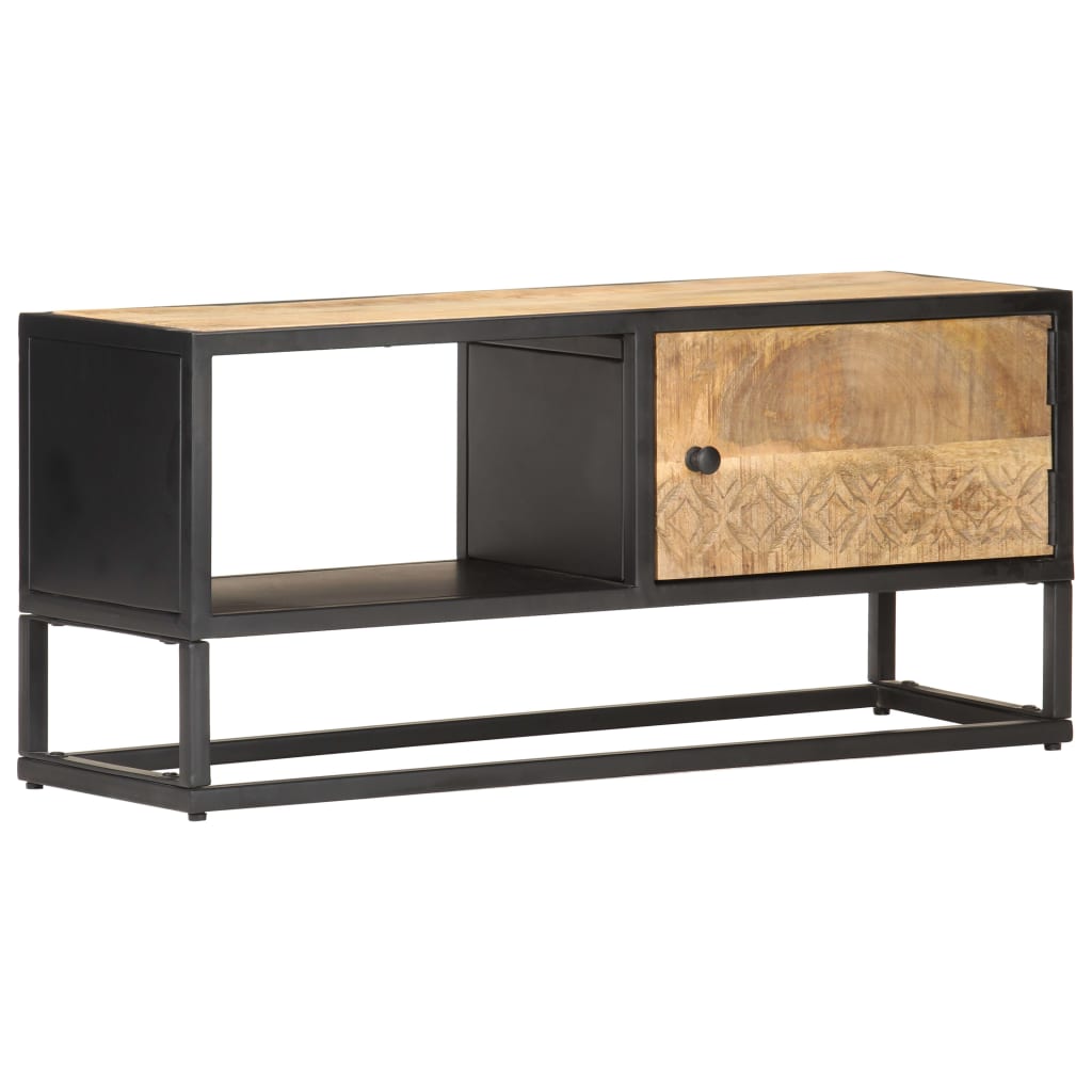 Tv Cabinet | Natural Mango Wood, Black Iron