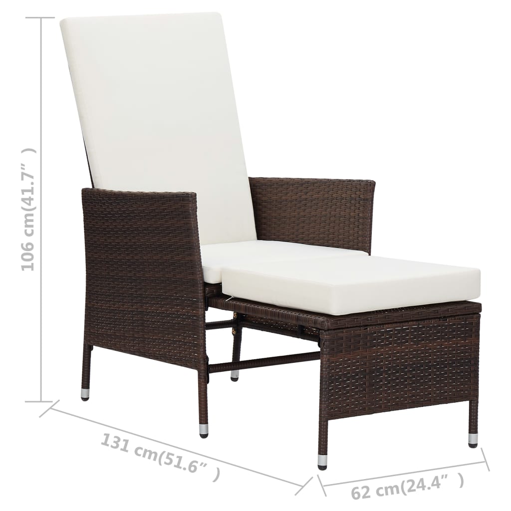 Reclining Patio Chair with Cushions Poly Rattan Brown