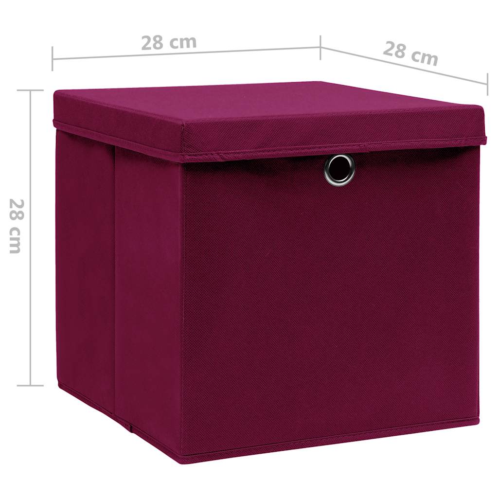 Storage Boxes with Covers 4 pcs 28x28x28 cm Dark Red