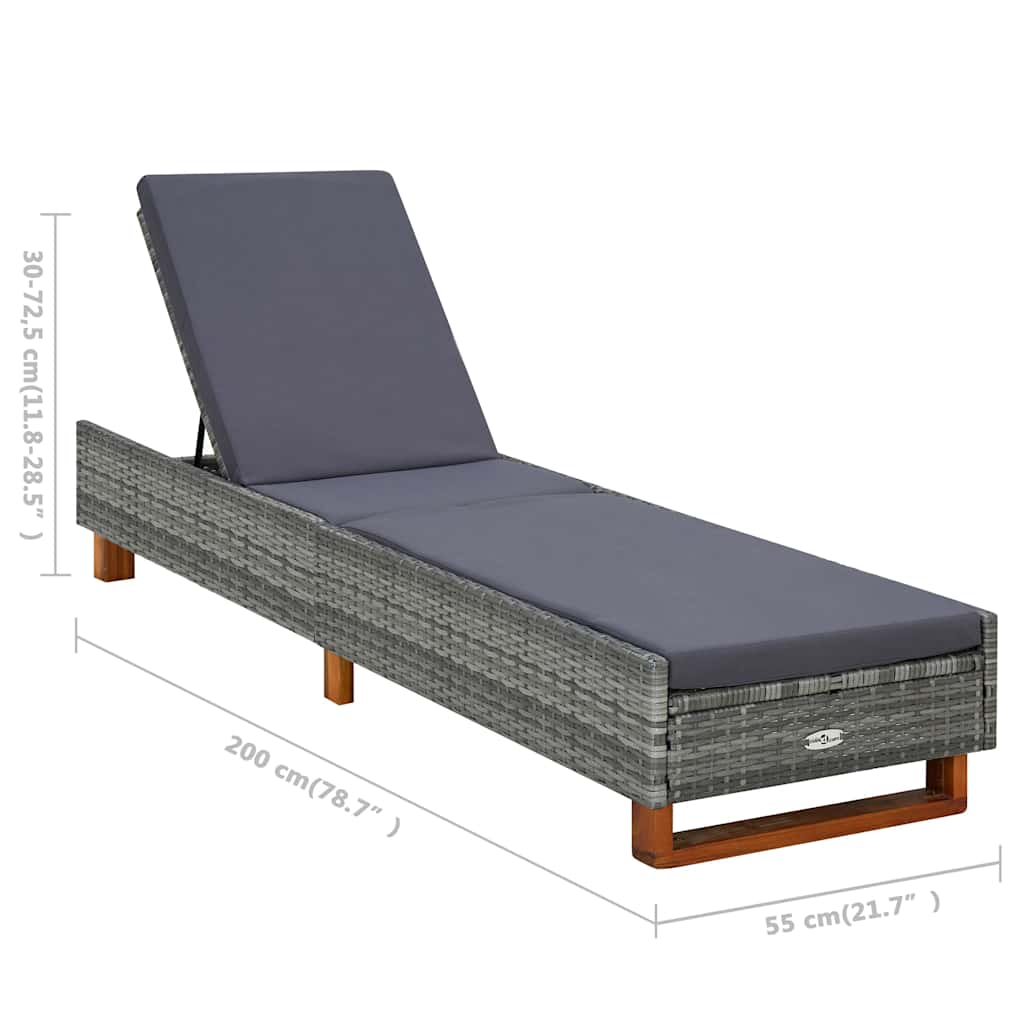Sunbed with Cushion Poly Rattan Gray