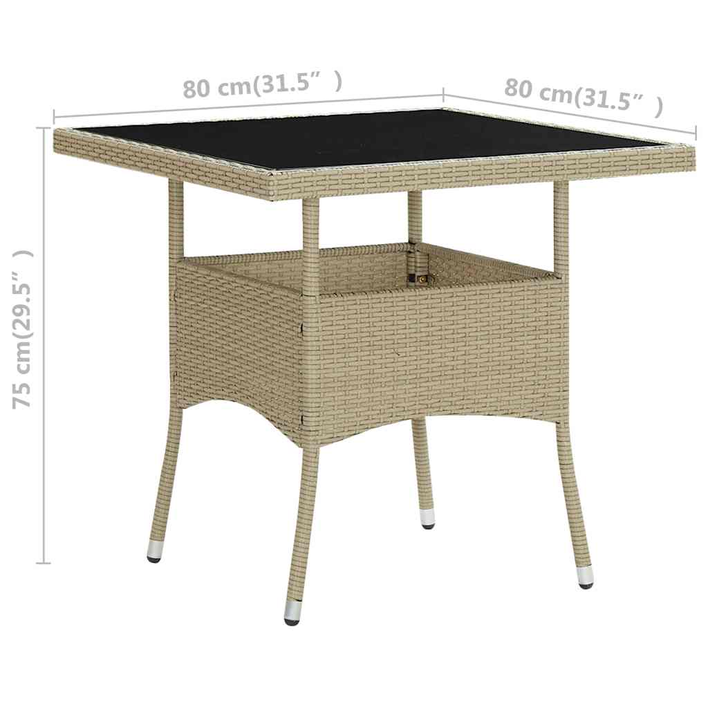 Dining Table | Beige | PE rattan, tempered glass, steel | Medium