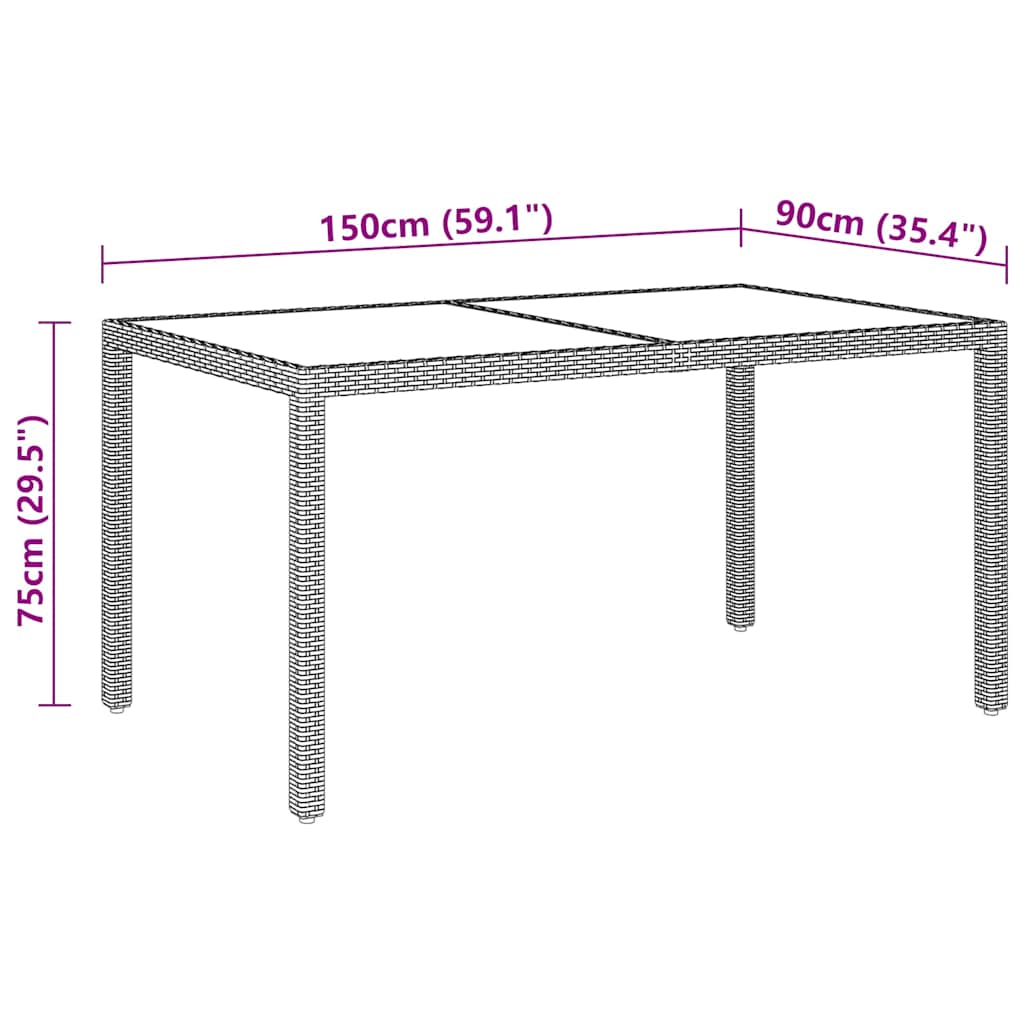 Garden Table | Beige | Poly rattan, powder-coated steel, tempered glass