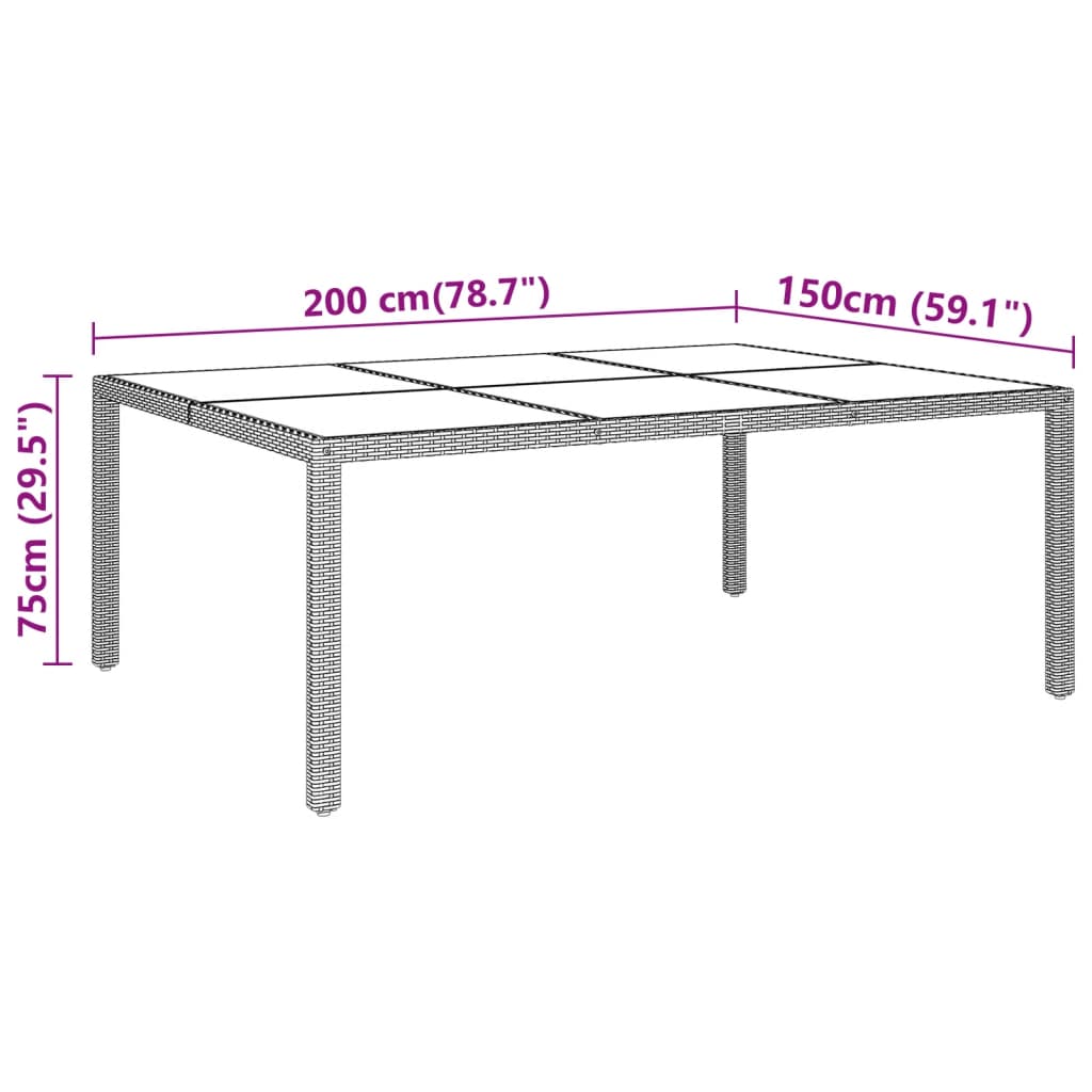 Garden Table | Grey | Poly Rattan, Powder-Coated Steel, Tempered Glass