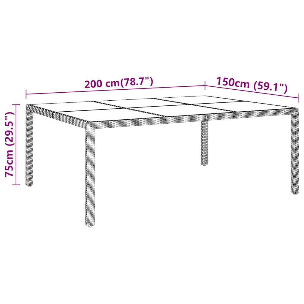 Garden Table | Beige | Poly rattan, powder-coated steel, tempered glass