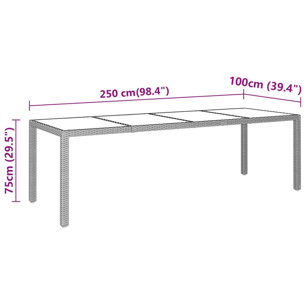 Garden Table | Grey | Poly rattan, powder-coated steel, tempered glass