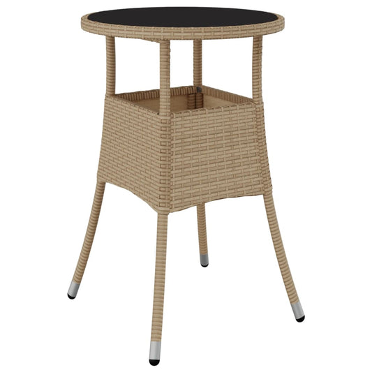Garden Table | Beige | Poly rattan, powder-coated steel, tempered glass