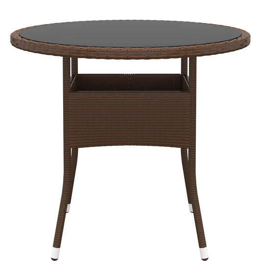 Garden Table | Brown | Poly rattan, tempered glass, powder-coated steel