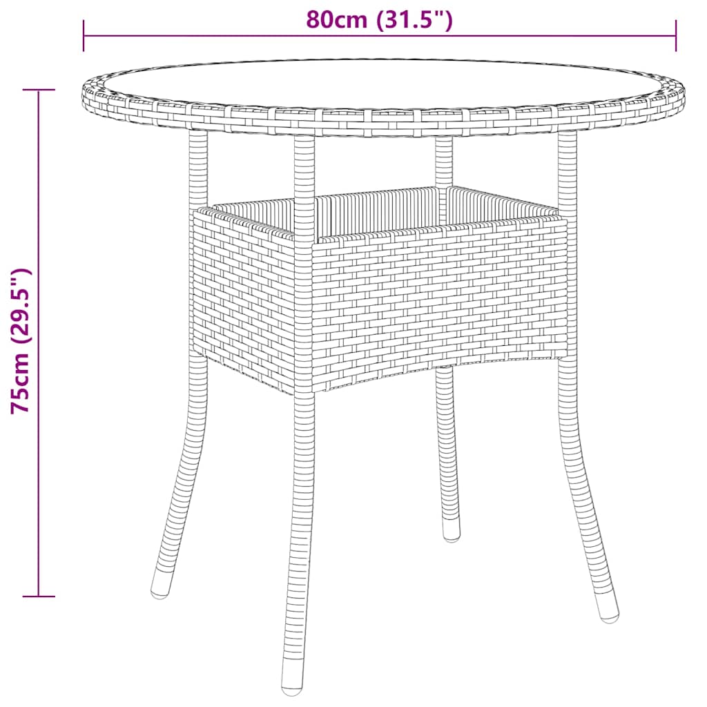 Garden Table | Brown | Poly rattan, tempered glass, powder-coated steel