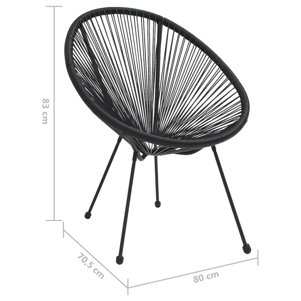 Moon Chair | Set of 2 | Black | Round PVC Rattan | Garden Chair | Round