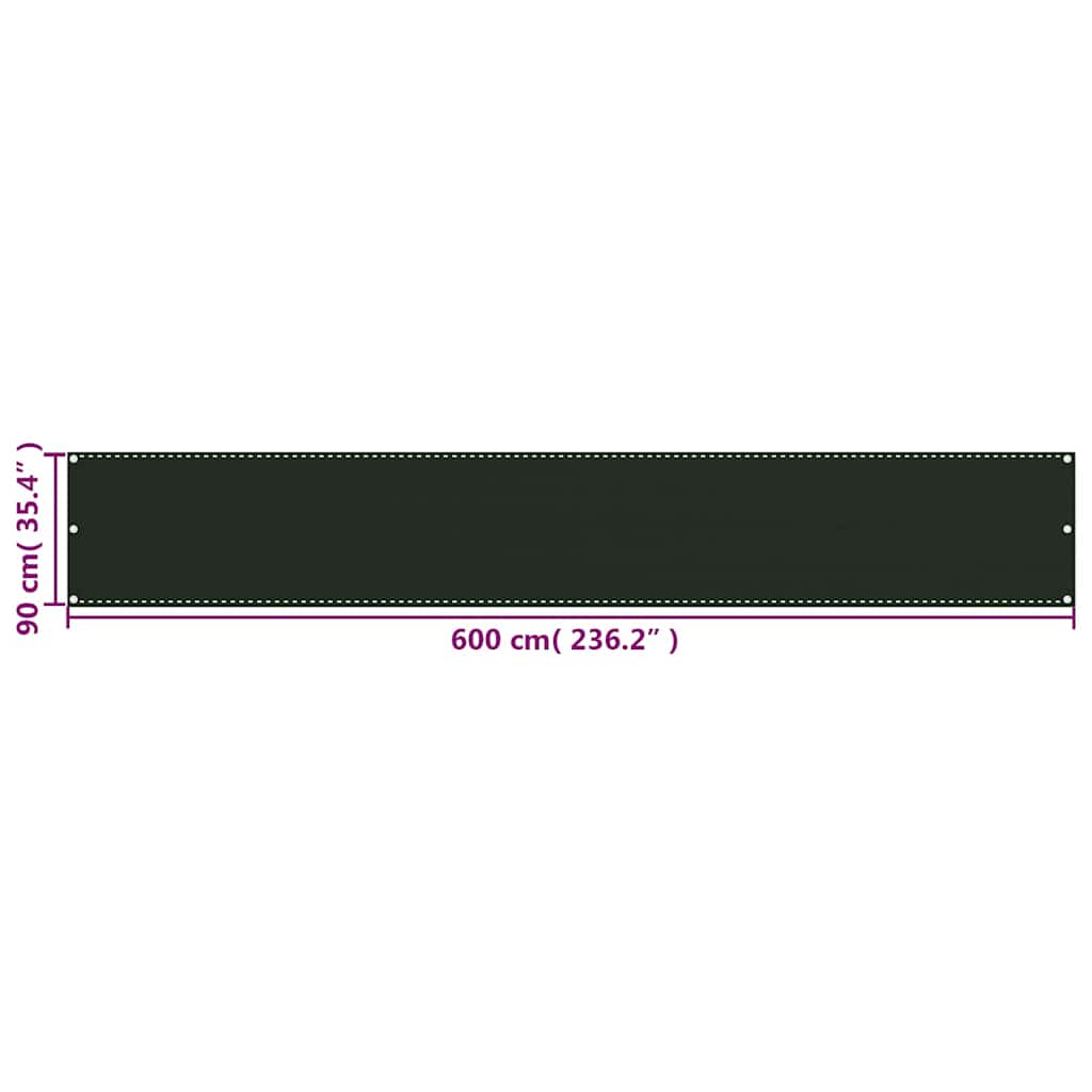 Balcony Screen Dark Green 90x600 cm HDPE