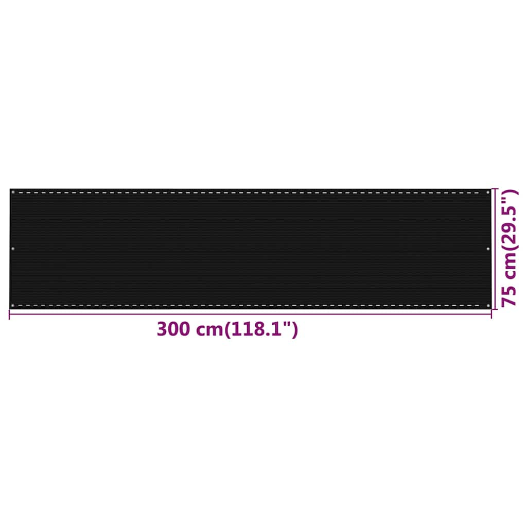 Balcony Screen Black 75x300 cm HDPE