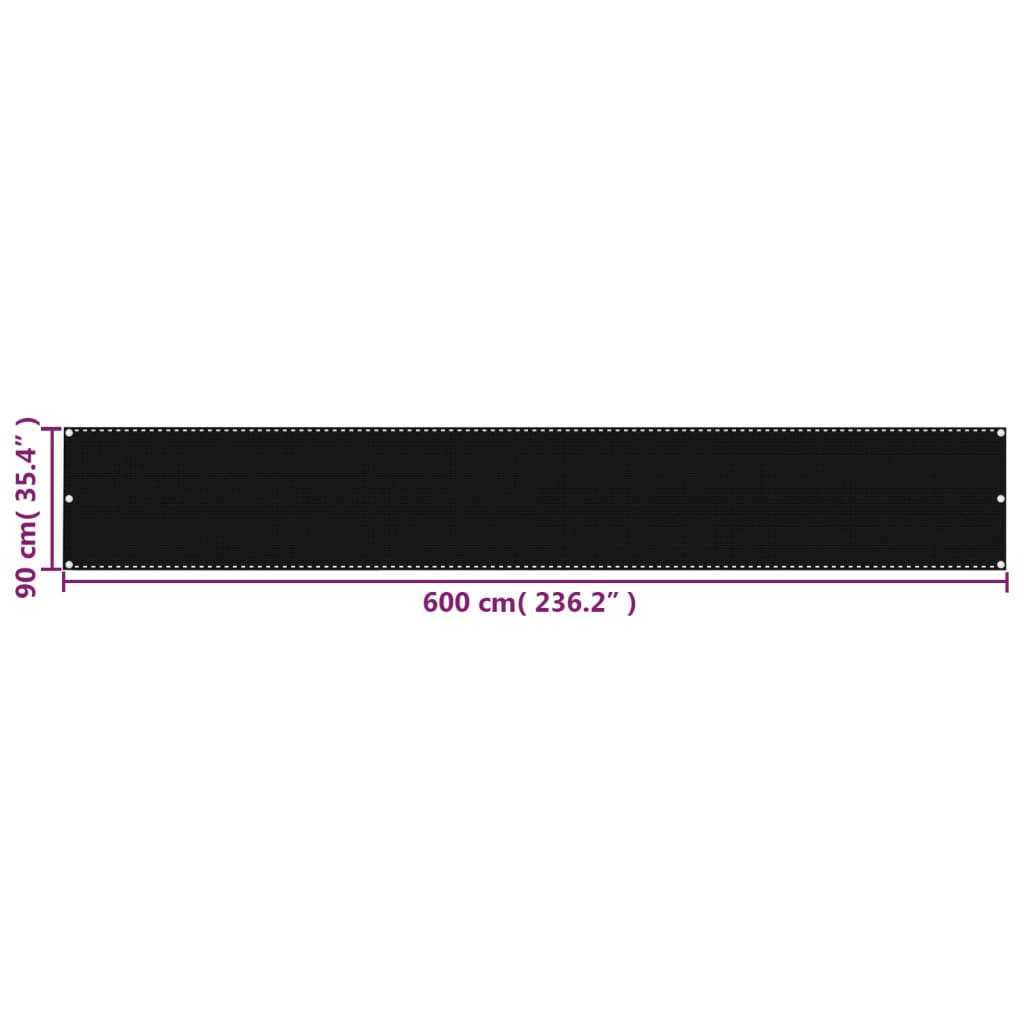 Balcony Screen Black 90x600 cm HDPE