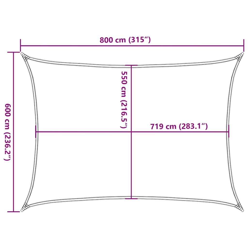 Sunshade Sail 160 g/m² Rectangular Black 6x8 m HDPE