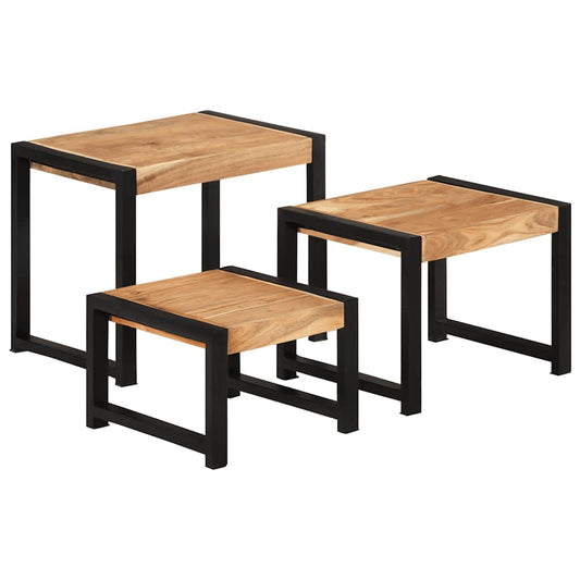 Side Table | Set of 3 | Wood and black