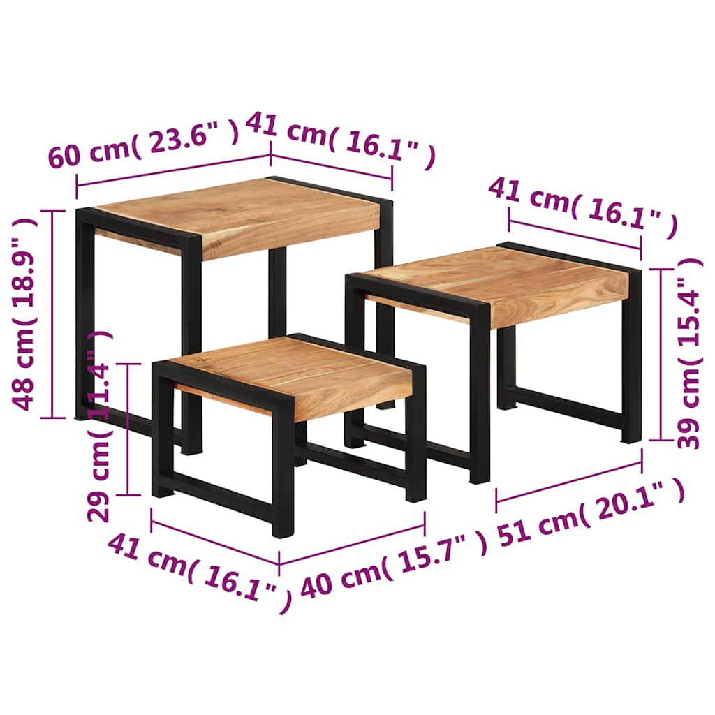 Side Table | Set of 3 | Wood and black