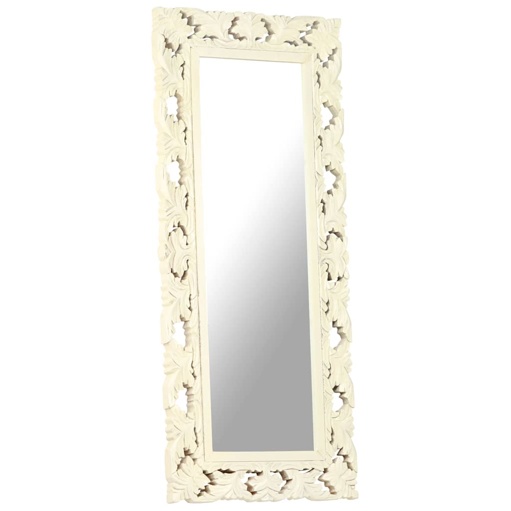 Hand Carved Mirror White 43.3"x19.7" Solid Mango Wood