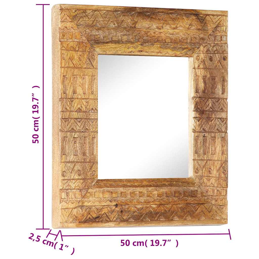 Hand-Carved Mirror 50x50x2,5 cm Solid Mango Wood