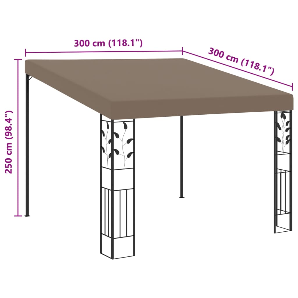 Gazebo | Taupe | Powder-coated steel | 3x3x2.5 m | Wall mounting | Gazebo