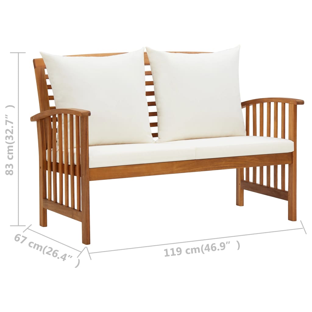 Patio Bench with Cushions 46.9" Solid Acacia Wood